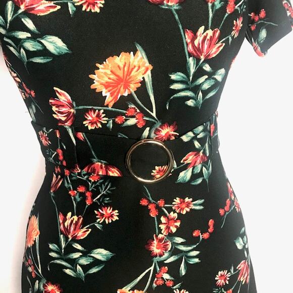 V). B. Darlin Floral Fit Flare Dress Black Red 9/10 - Picture 9 of 10